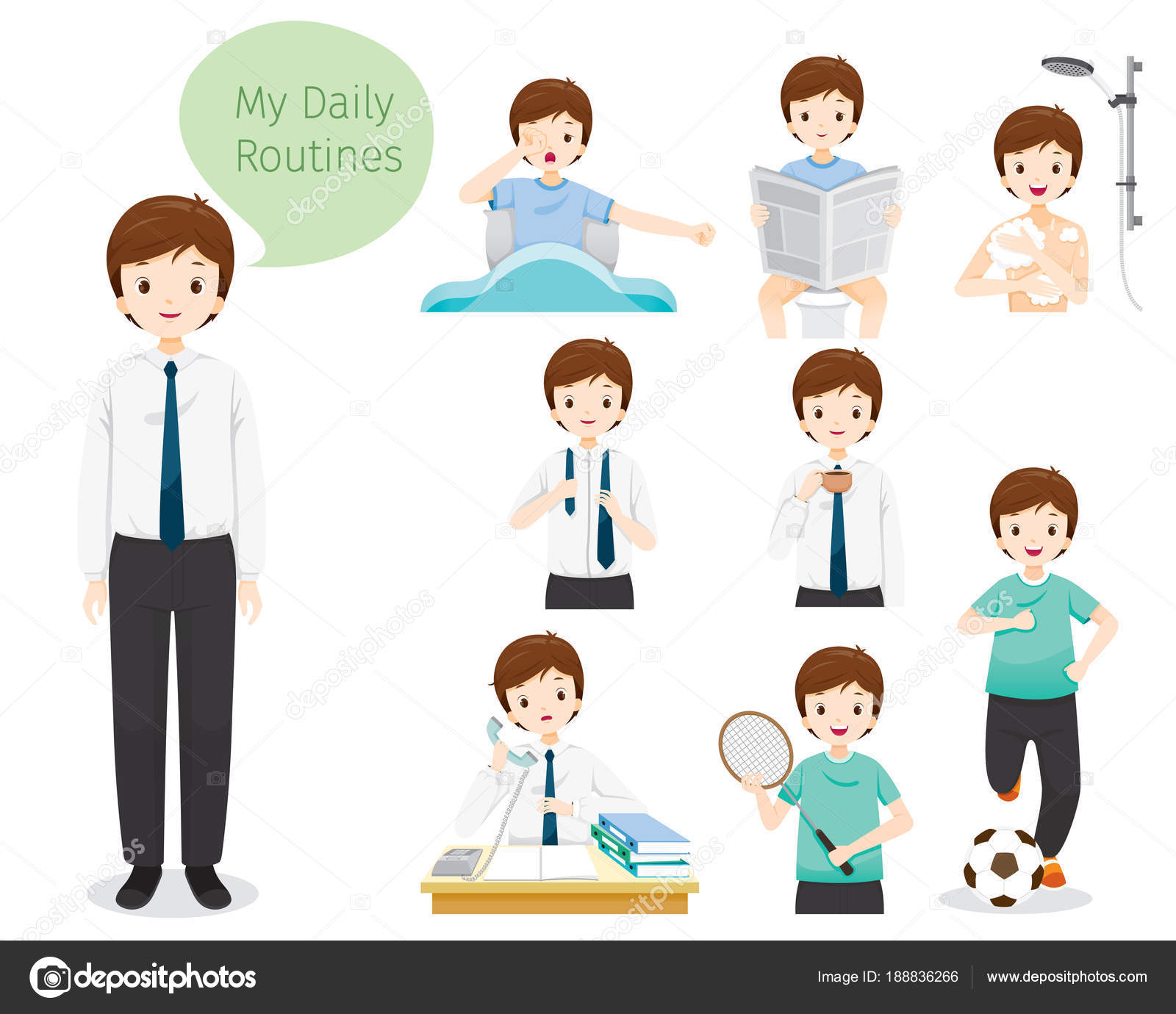 The Daily Routines Of Man — Stock Vector © MatoomMi #188836266