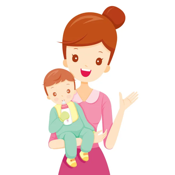 Mor Omfamnar Baby Med Nappflaska Mors Dag Ammade Spädbarn Moderskap — Stock vektor