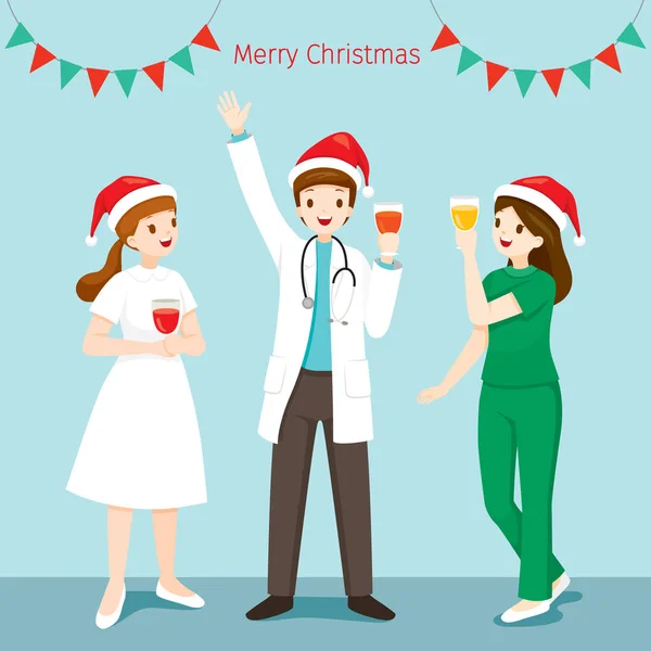 Доктор І Медсестра Щасливий В Різдво Святкування Вечірка — стоковий вектор