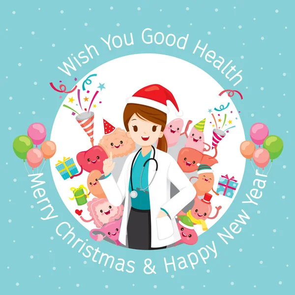 Female Doctor With Human Internal Organs, Christmas Celebration — Stock Illustration Female Doctor With Human Internal Organs, Christmas Celebration Vector Graphics