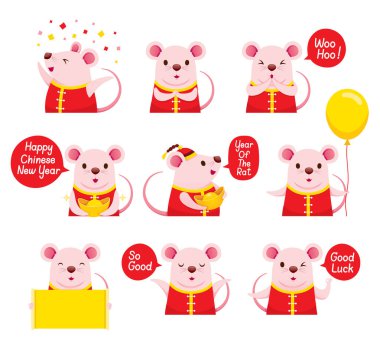 Rats Emoticons Icons Set, Happy, Happy Chinese New Year 2020, Ye clipart