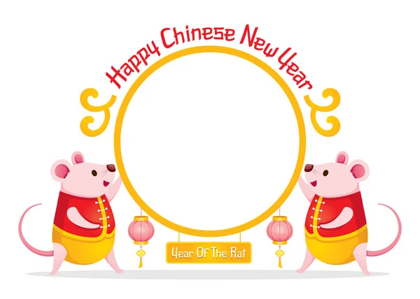 Krysy v čínském kostýmu na kruhovém rámu šťastný čínský Nový rok — Stockový vektor