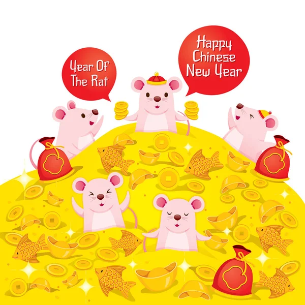 快乐的老鼠堆积如山，快乐的中国新年2020，快乐的一年 — 图库矢量图片