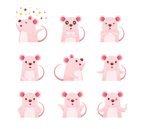 Emoticones de Ratas Set de Iconos, Año de la Rata, Zodíaco — Vector de stock