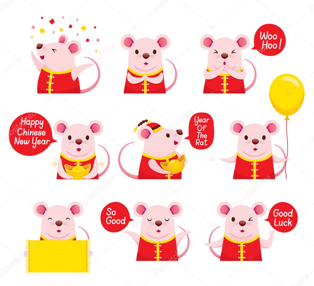 Rats Emoticons Icons Set, Happy, Happy Chinese New Year 2020, Ye