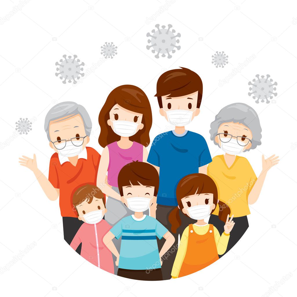 Family Wearing Face Masks For Prevent Coronavirus Disease, Covid-19 Virus and Pollutions, Health Protection, Healthcare, Covid, Respiratory, Safety, Protection, Outbreak, Pathogen