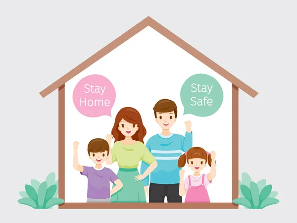 Rodinné Pobyty Domů Bezpečný Boj Proti Koronavirové Nemoci Covid Sebeizolace — Stockový vektor