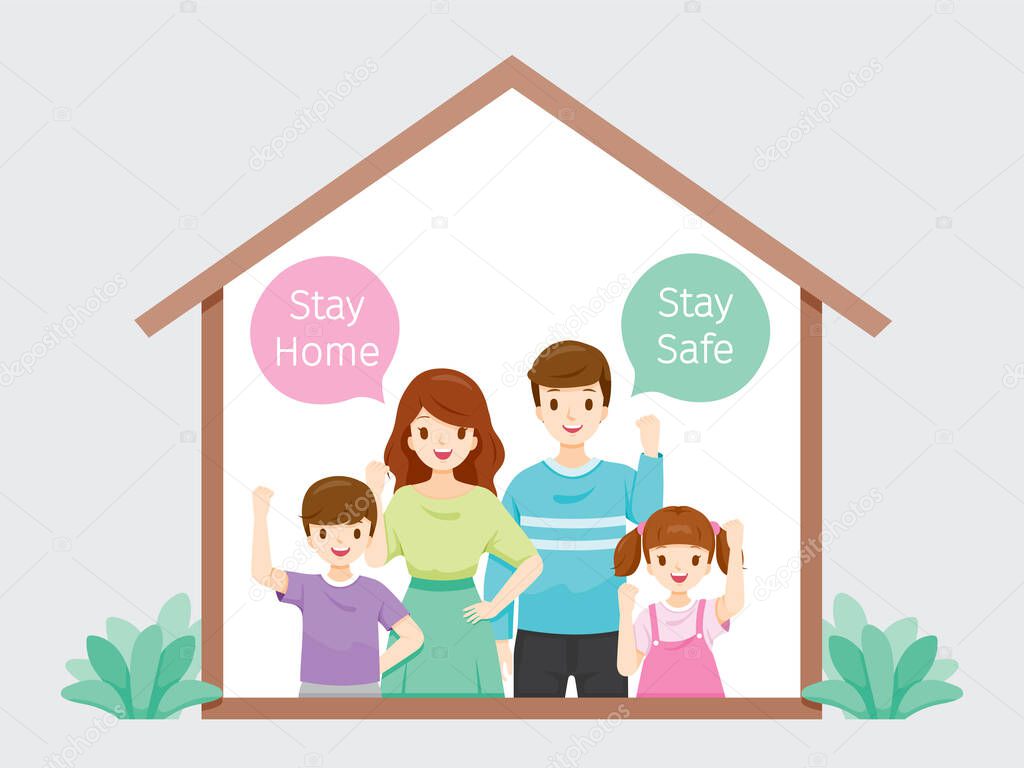 Family Stays Home, Stay Safe Fighting Against Coronavirus Disease, Covid-19, Self Isolation, Protection Themselves From Disease, Lifestyle, Quarantine, Activities 