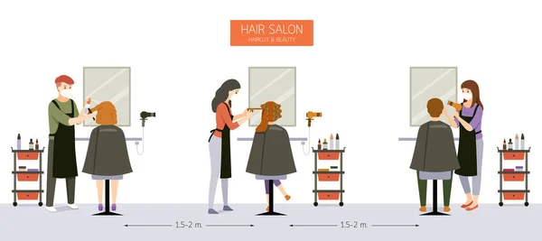 인테리어 Salon Beauty Salon Barber Shop Customer Hairdreer Furdiums Equipments — 스톡 벡터