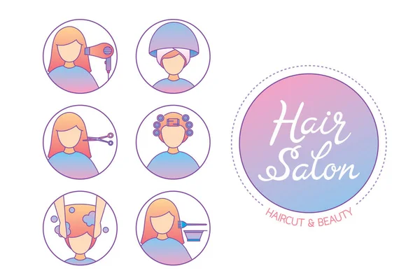 Señal Salón Pelo Conjunto Iconos Servicio Nueva Normal Belleza Tienda — Archivo Imágenes Vectoriales