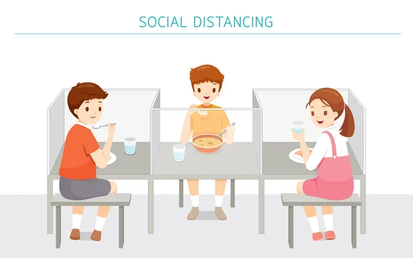 Social Distancing Concept School Cafeteria Νέο Στυλ Για Την Προστασία — Διανυσματικό Αρχείο