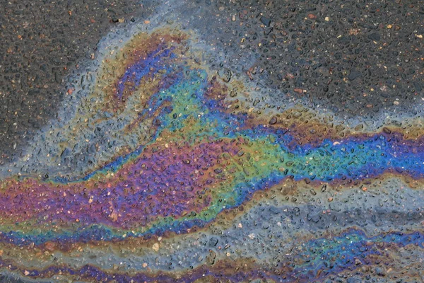 Big Stain Spilled Gasoline Asphalt — Stock Photo, Image