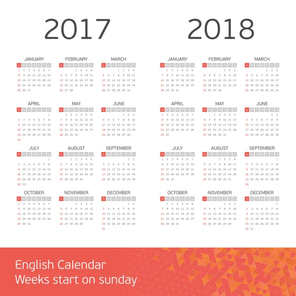 Calendario inglés durante dos años . — Vector de stock