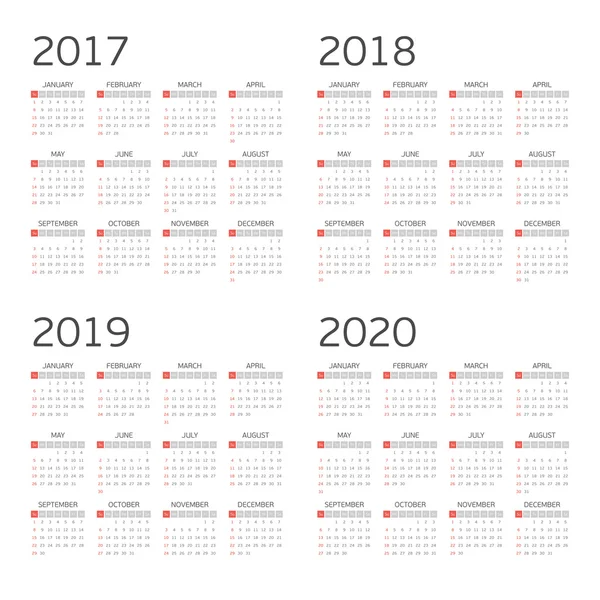 Calendar for four years. — Stock Vector