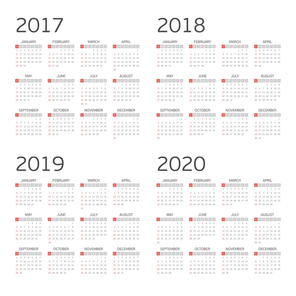 Calendário para quatro anos . —  Vetores de Stock