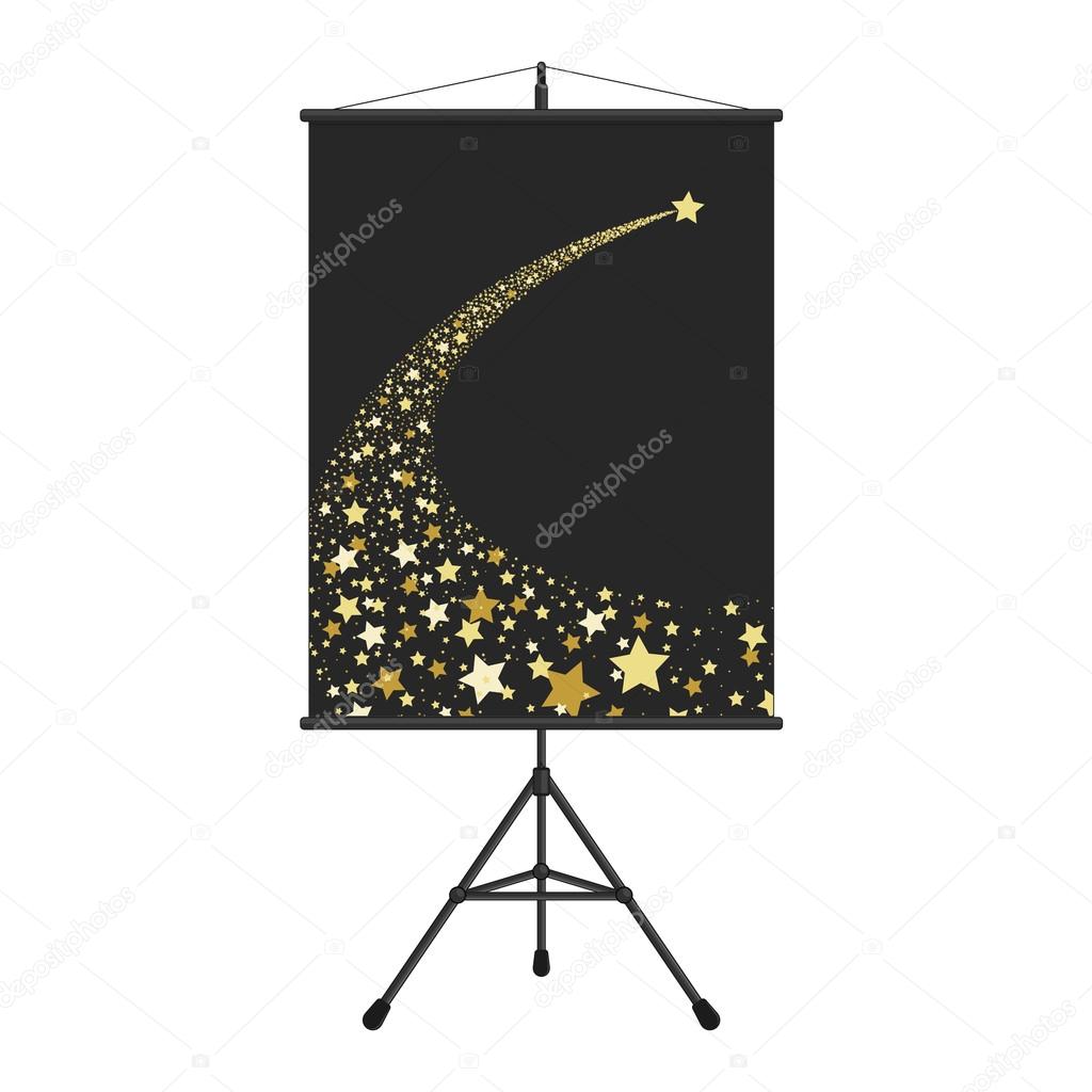 Gold falling star on presentation screen.