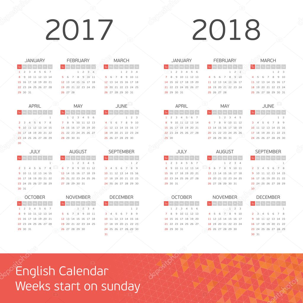 English calendar for two years.
