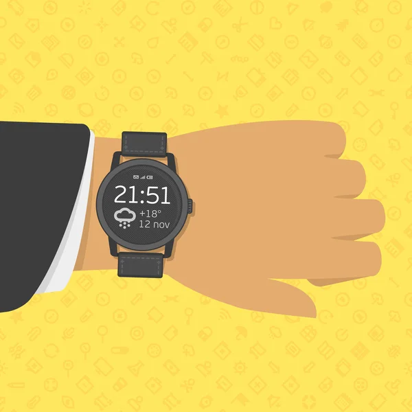 Reloj inteligente en la mano del hombre de negocios. — Vector de stock