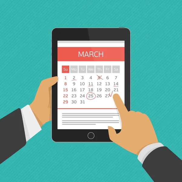 Calendario de planificación en tableta. — Archivo Imágenes Vectoriales