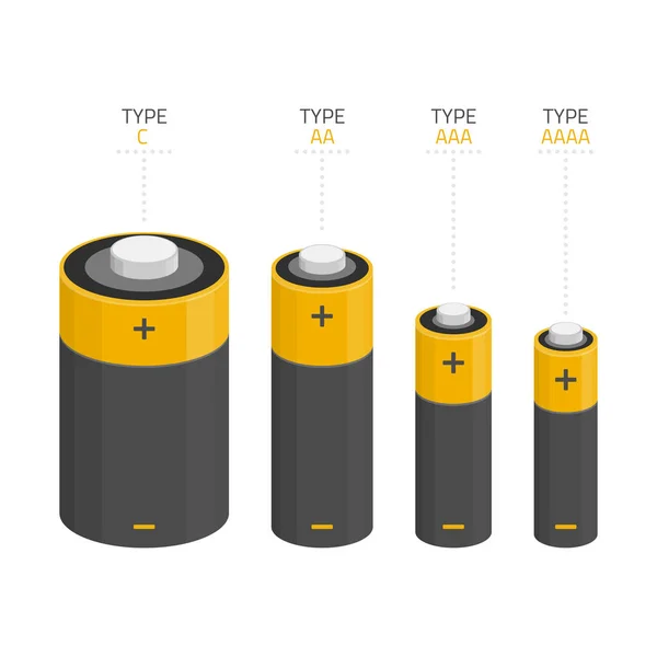 Set di batterie di diverse dimensioni. — Vettoriale Stock