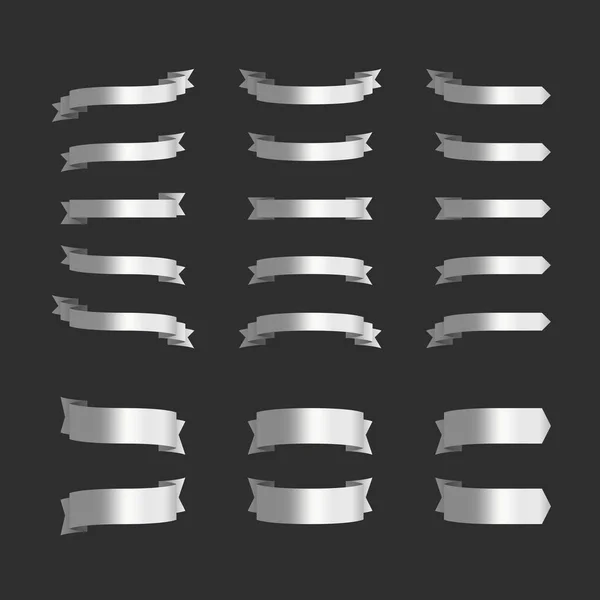 Set di nastri in argento su nero. — Vettoriale Stock