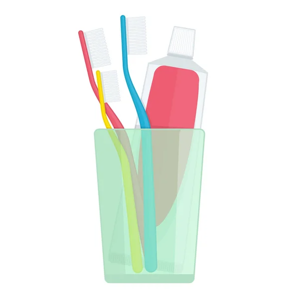 グラスの中の歯ブラシ歯磨き粉. — ストックベクタ