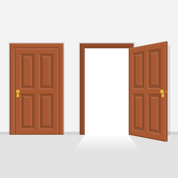 Porte ouverte et fermée maison devant. — Image vectorielle