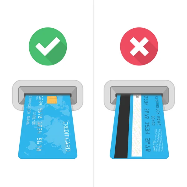 Cómo insertar una tarjeta de crédito en un cajero automático . — Vector de stock
