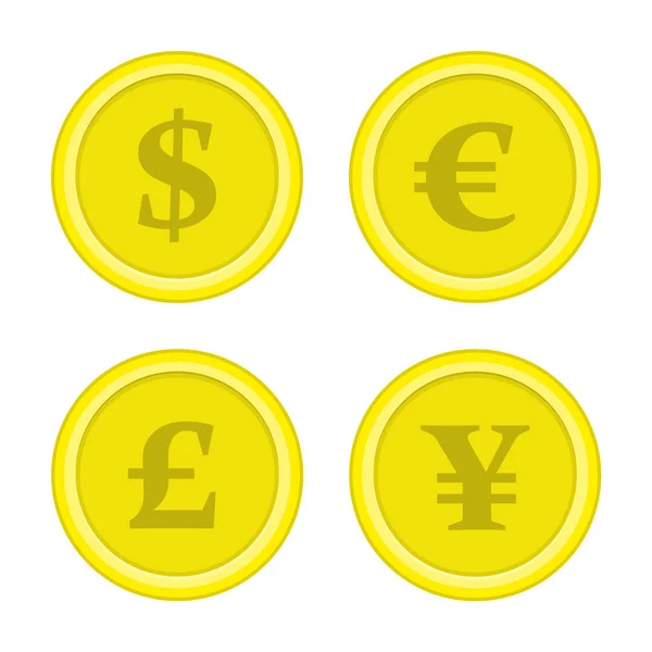 Conjunto de moedas dólar iene euro . — Vetor de Stock