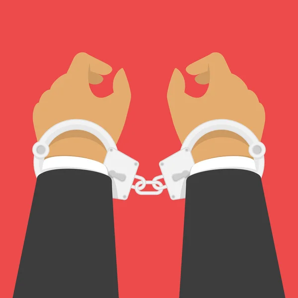 Handcuffs on his hands. — Stock Vector