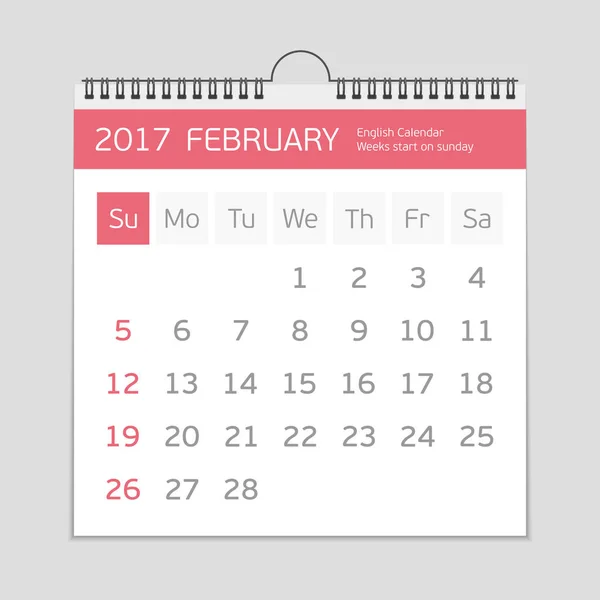 Το πρότυπο ημερολόγιο Φεβρουαρίου 2017. — Διανυσματικό Αρχείο