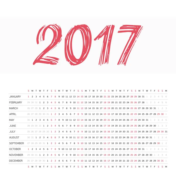 Kalender 2017 horisontal . - Stok Vektor
