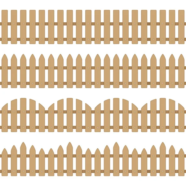 Different seamless wooden fence. — Stock Vector