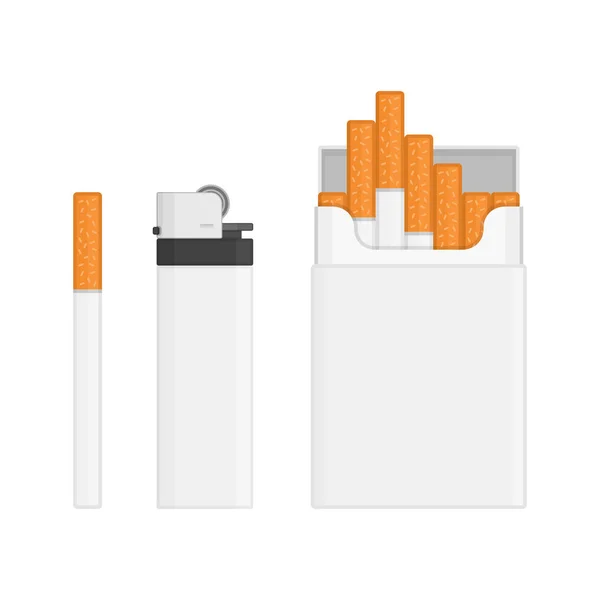 Lättare och paket cigaretter. — Stock vektor