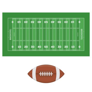 Amerikan futbol sahası ve topu.