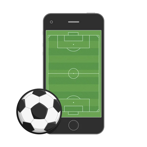 Smartphone γήπεδο ποδοσφαίρου και μπάλα. — Διανυσματικό Αρχείο