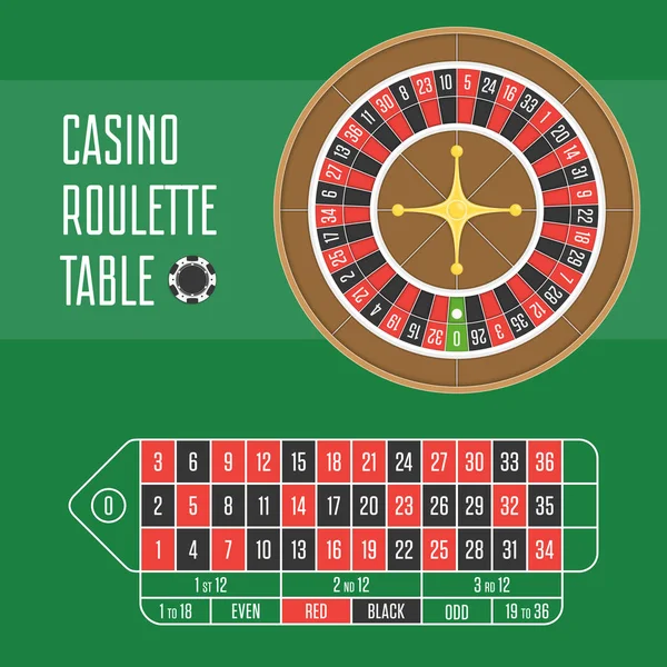 Tabela de roleta do casino e whell . — Vetor de Stock