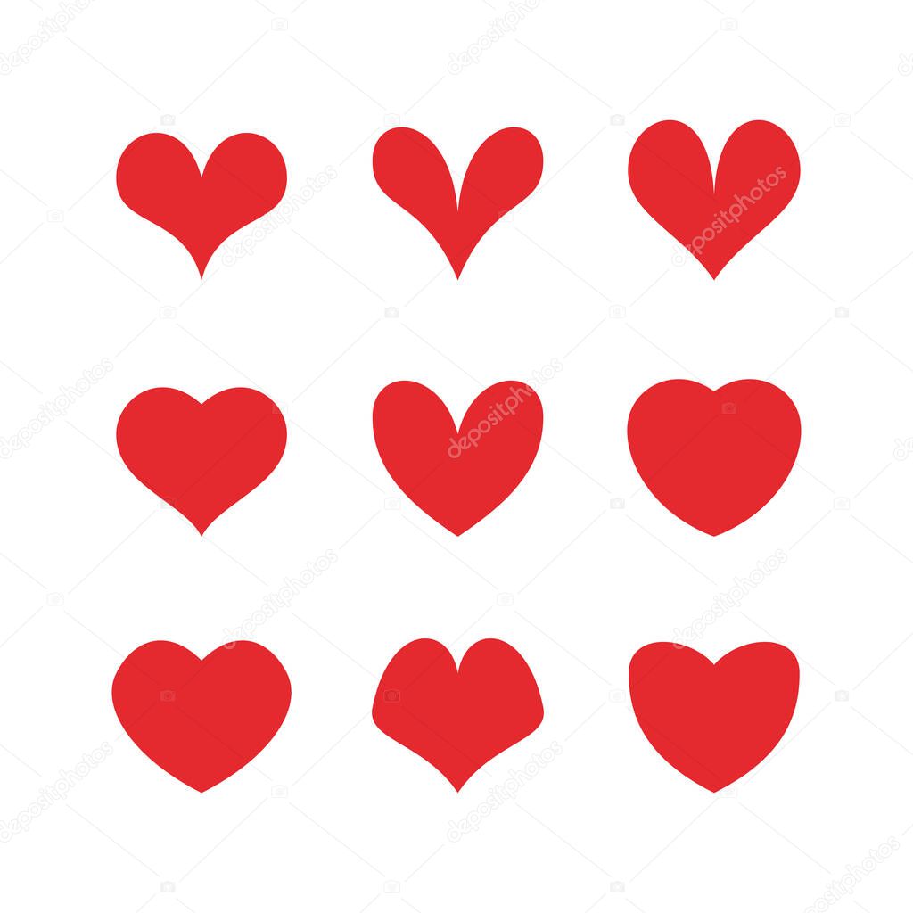 Vector red hearts icons set.