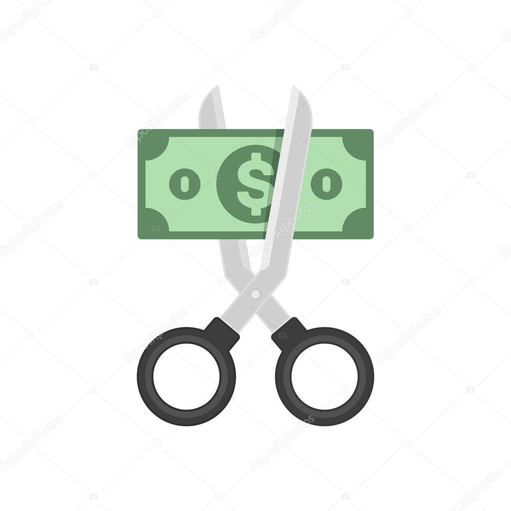 Scissors cutting dollar.