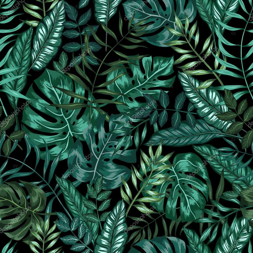 Seamless vector graphical artistic tropical nature jungle pattern