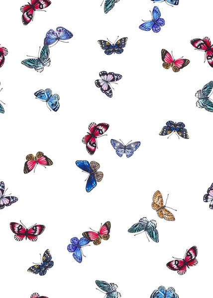 Bezszwowe romantyczny małe latające motyle wzór. — Zdjęcie stockowe