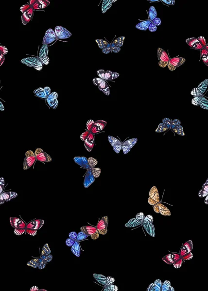 Modello di farfalle volanti romantiche senza soluzione di continuità . — Foto Stock
