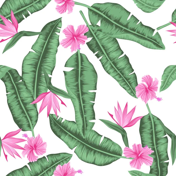 Vektor nahtlose grafische Bananenblätter mit Blumenmuster — Stockvektor