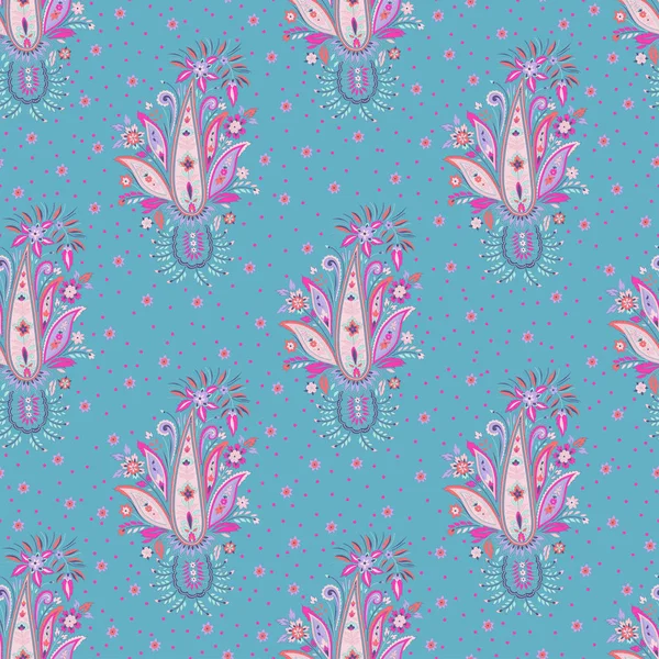 Vector seamless regular paisley pattern with flowers and polka dot Stockvektor