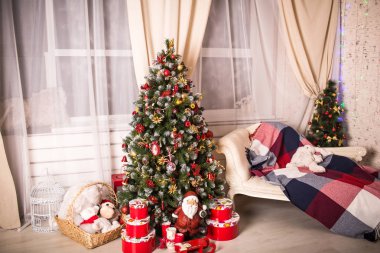 Christmas House with Christmas tree clipart