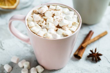 aromalı kakao marshmallows tarçın ile birlikte