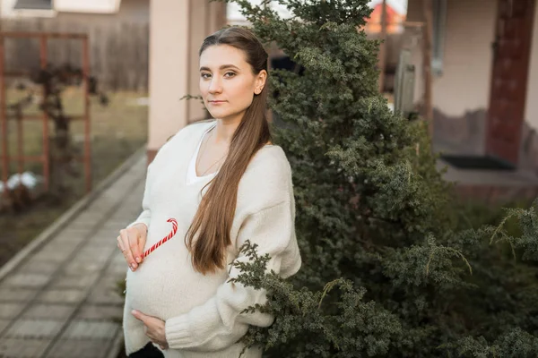 Mulher grávida fora da cidade na natureza — Fotografia de Stock