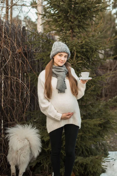 Femeie gravidă în afara orașului în natură — Fotografie, imagine de stoc