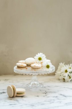 Pasta macaron, cam tabakta acıbadem kurabiyesi
