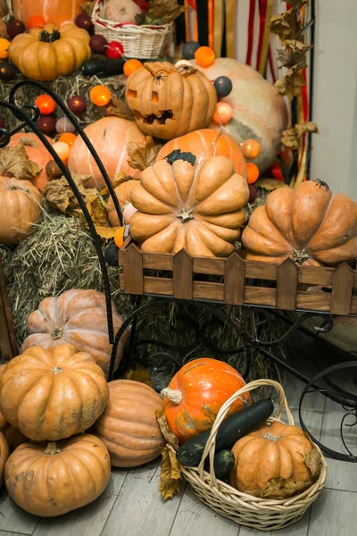 Pompoen Trolley Voor Halloween Decor Vakantie — Stockfoto